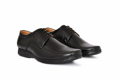 Square Toe Lace-up Shoes with Double Stitch Pattern for Men | Black