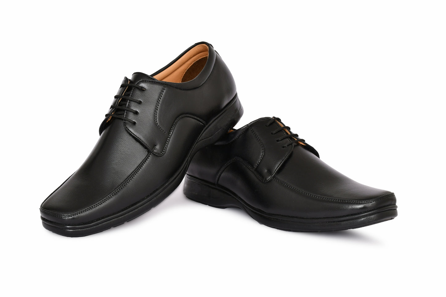 Square Toe Lace-up Shoes with Double Stitch Pattern for Men | Black