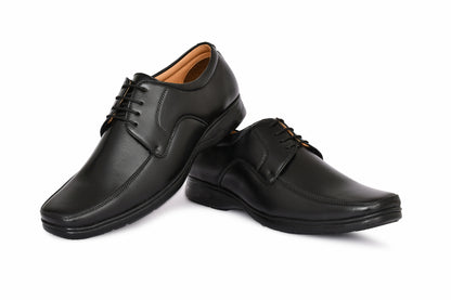 Square Toe Lace-up Shoes with Double Stitch Pattern for Men | Black