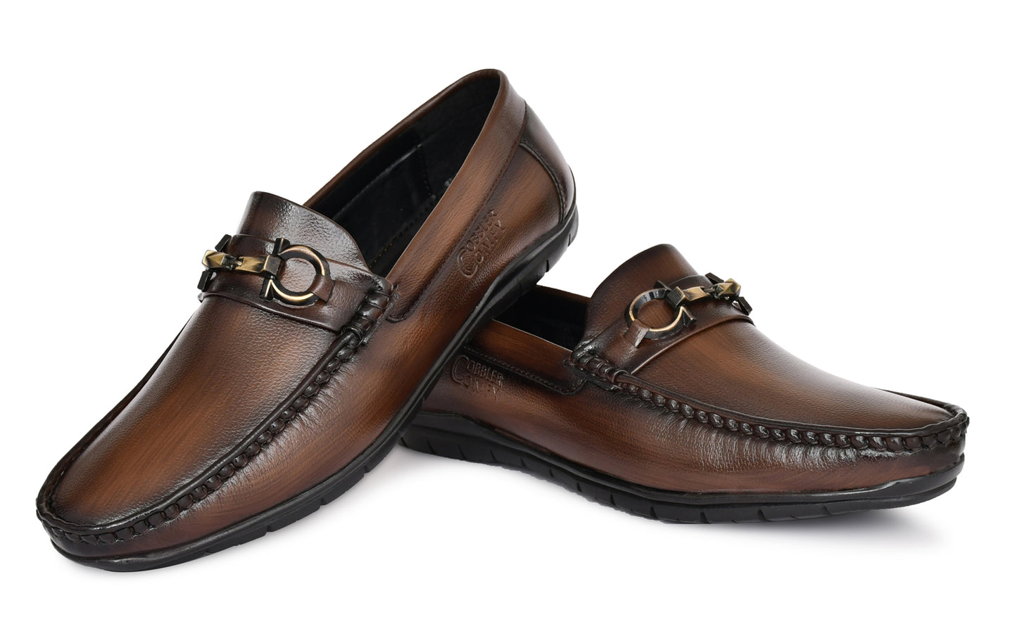 Neat Look Loafers for Men with Double Stitch & Metallic Buckle | Coffee