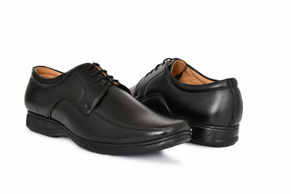 Square Toe Lace-up Shoes with Double Stitch Pattern for Men | Black