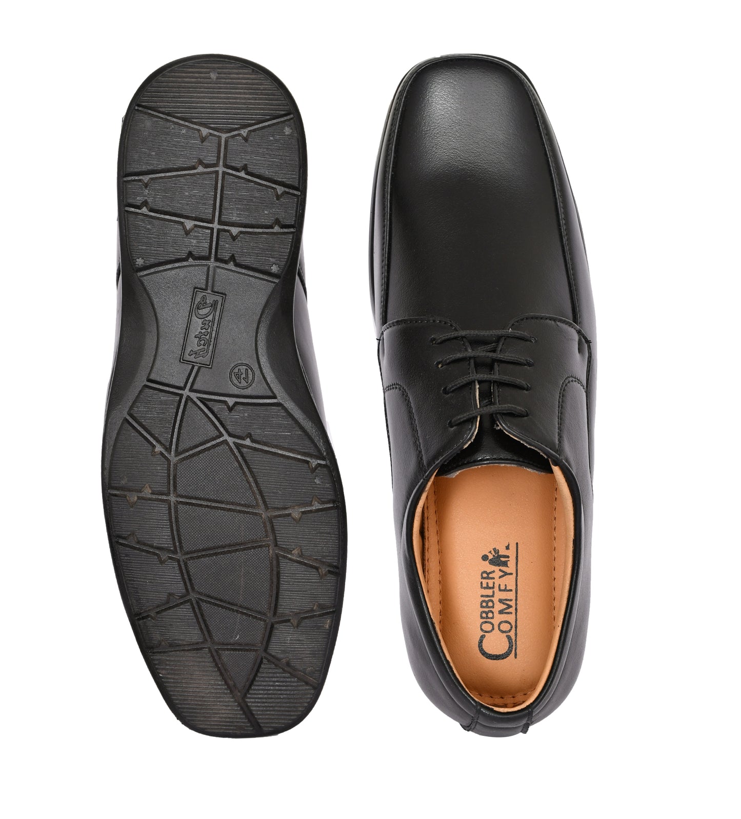 Square Toe Lace-up Shoes with Double Stitch Pattern for Men | Black