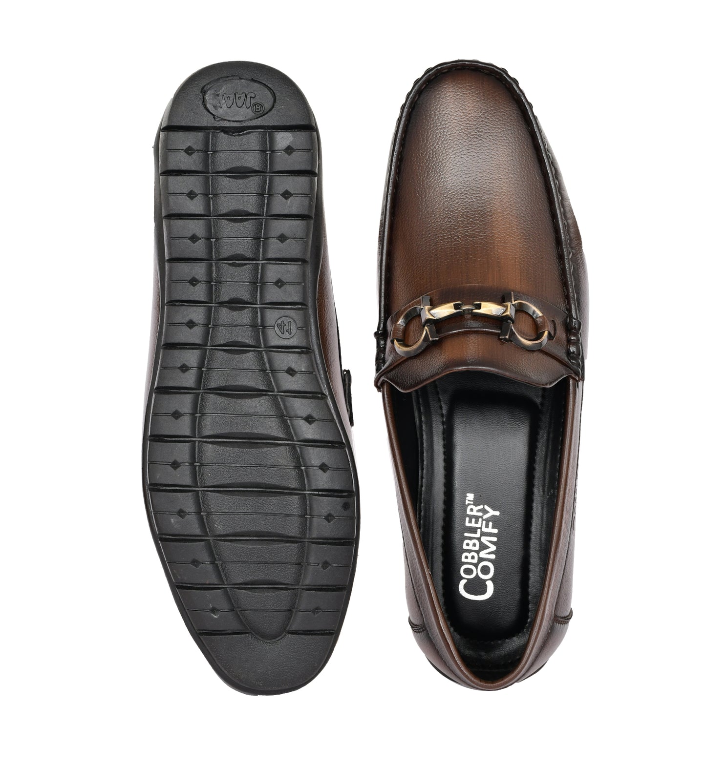 Neat Look Loafers for Men with Double Stitch & Metallic Buckle | Coffee