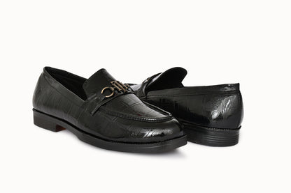 Partywear Shiny Slip-ons for Men with Woven Block Pattern | Black