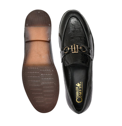 Partywear Shiny Slip-ons for Men with Woven Block Pattern | Black