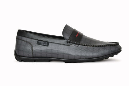 Classic Moccasins with Stylish Check Pattern | Grey