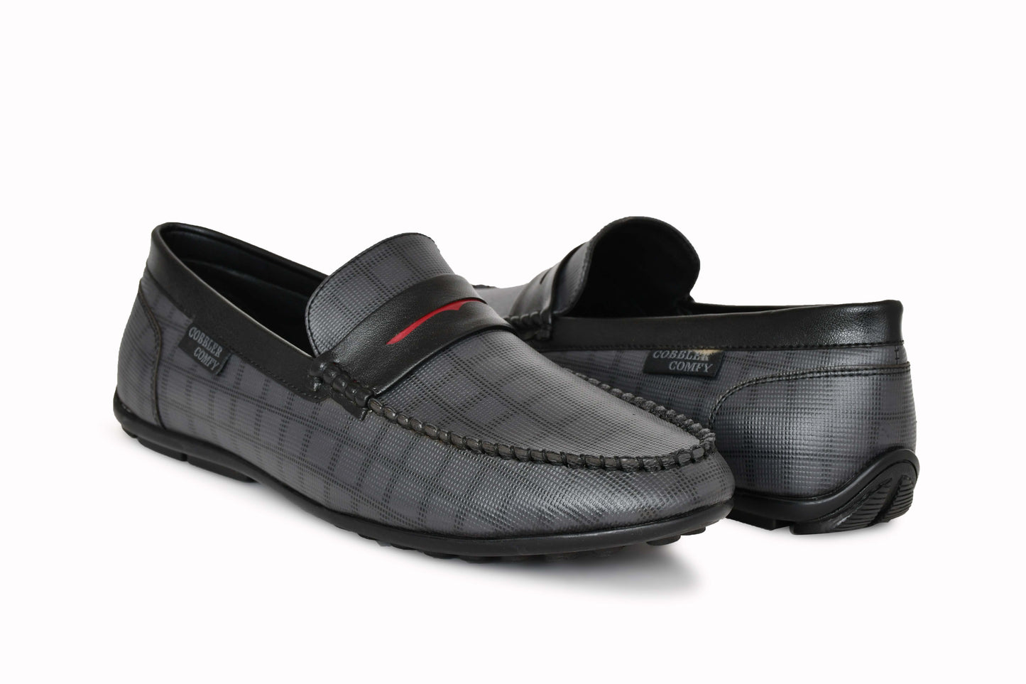 Classic Moccasins with Stylish Check Pattern | Grey