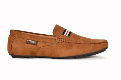 Suede Loafers for Men with Stripe | Tan