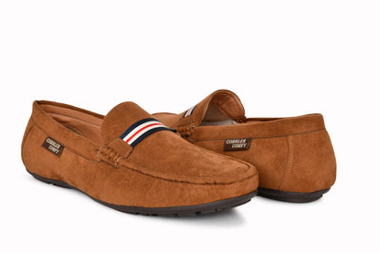 Suede Loafers for Men with Stripe | Tan