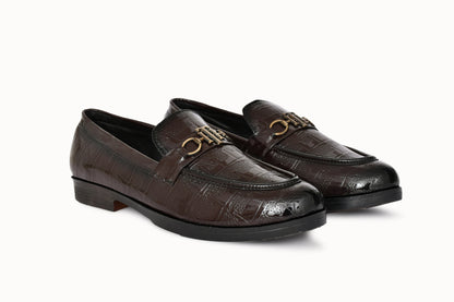 Partywear Shiny Slip-ons for Men with Woven Block Patter | Brown