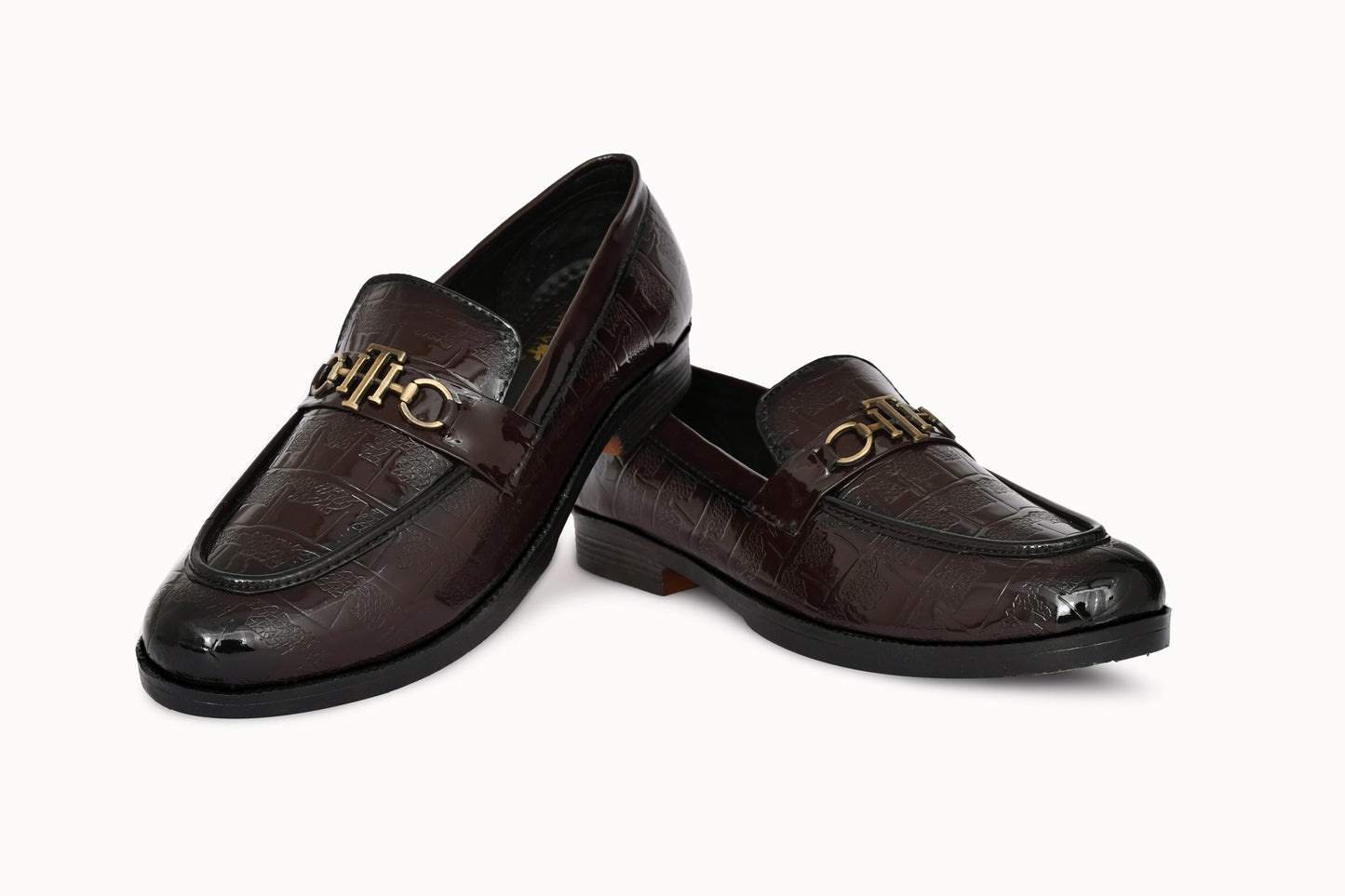 Partywear Shiny Slip-ons for Men with Woven Block Patter | Brown