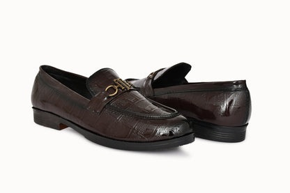 Partywear Shiny Slip-ons for Men with Woven Block Patter | Brown