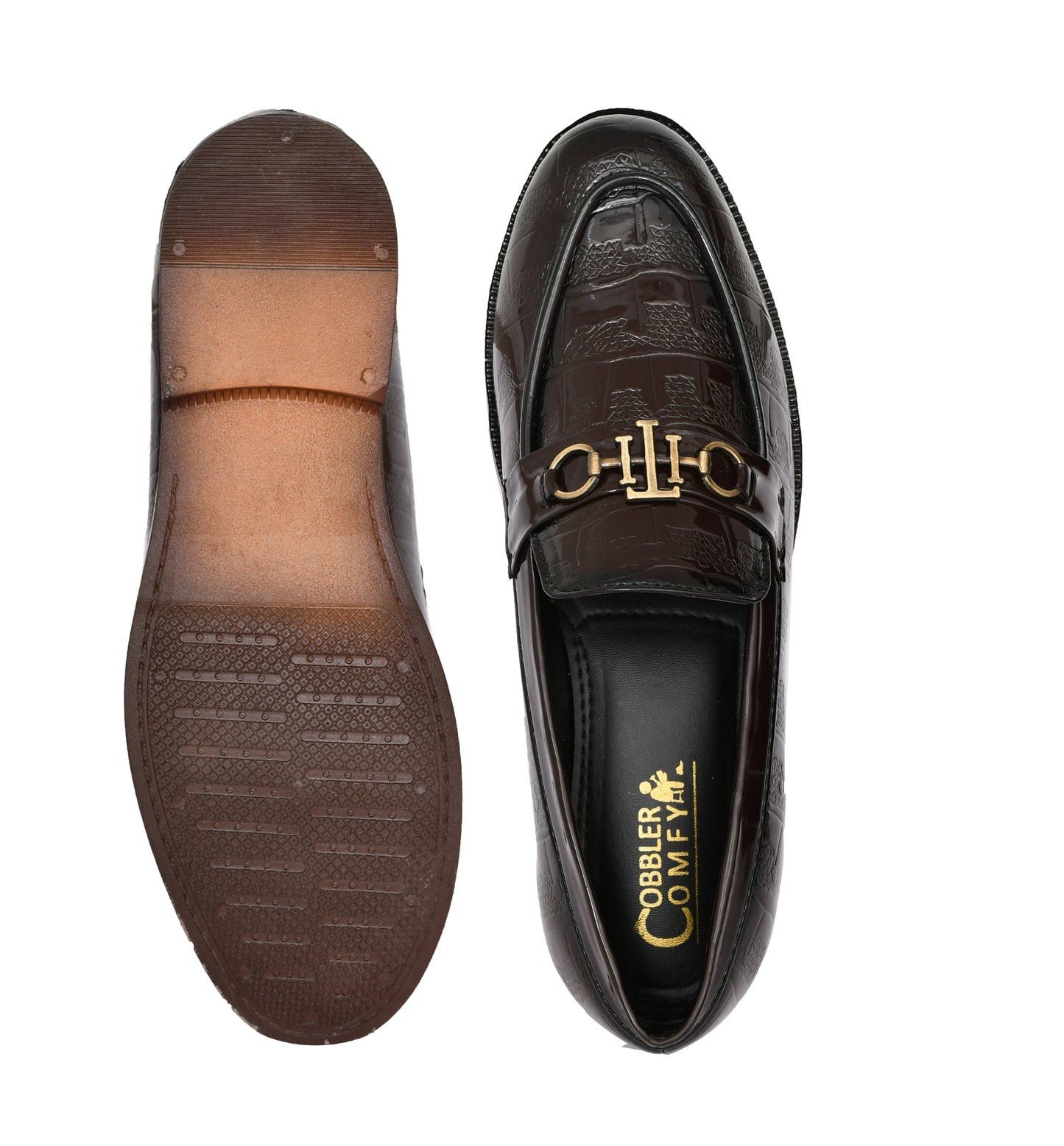 Partywear Shiny Slip-ons for Men with Woven Block Patter | Brown