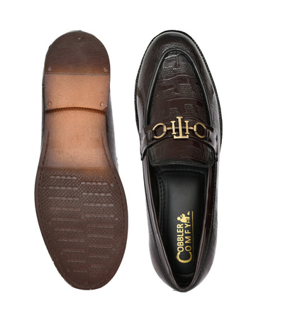 Partywear Shiny Slip-ons for Men with Woven Block Patter | Brown