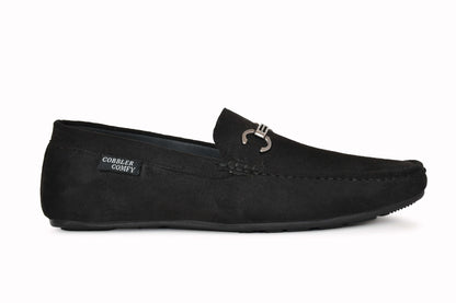 Suede Moccasins with Metallic Buckle | Black