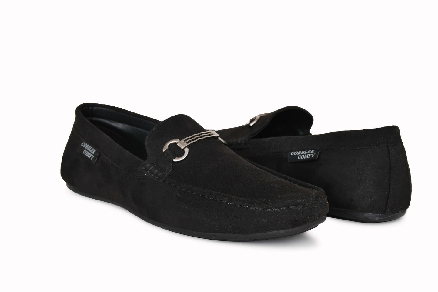 Suede Moccasins with Metallic Buckle | Black