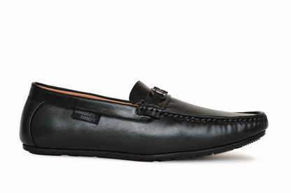 Matte Look Moccasins for Men with Metallic Buckle | Black