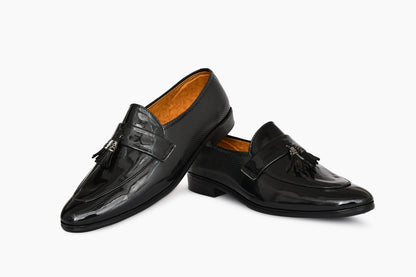 Tussled Shiny Loafers for Men | Black