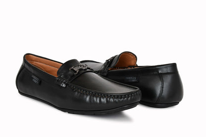 Matte Look Moccasins for Men with Metallic Buckle | Black