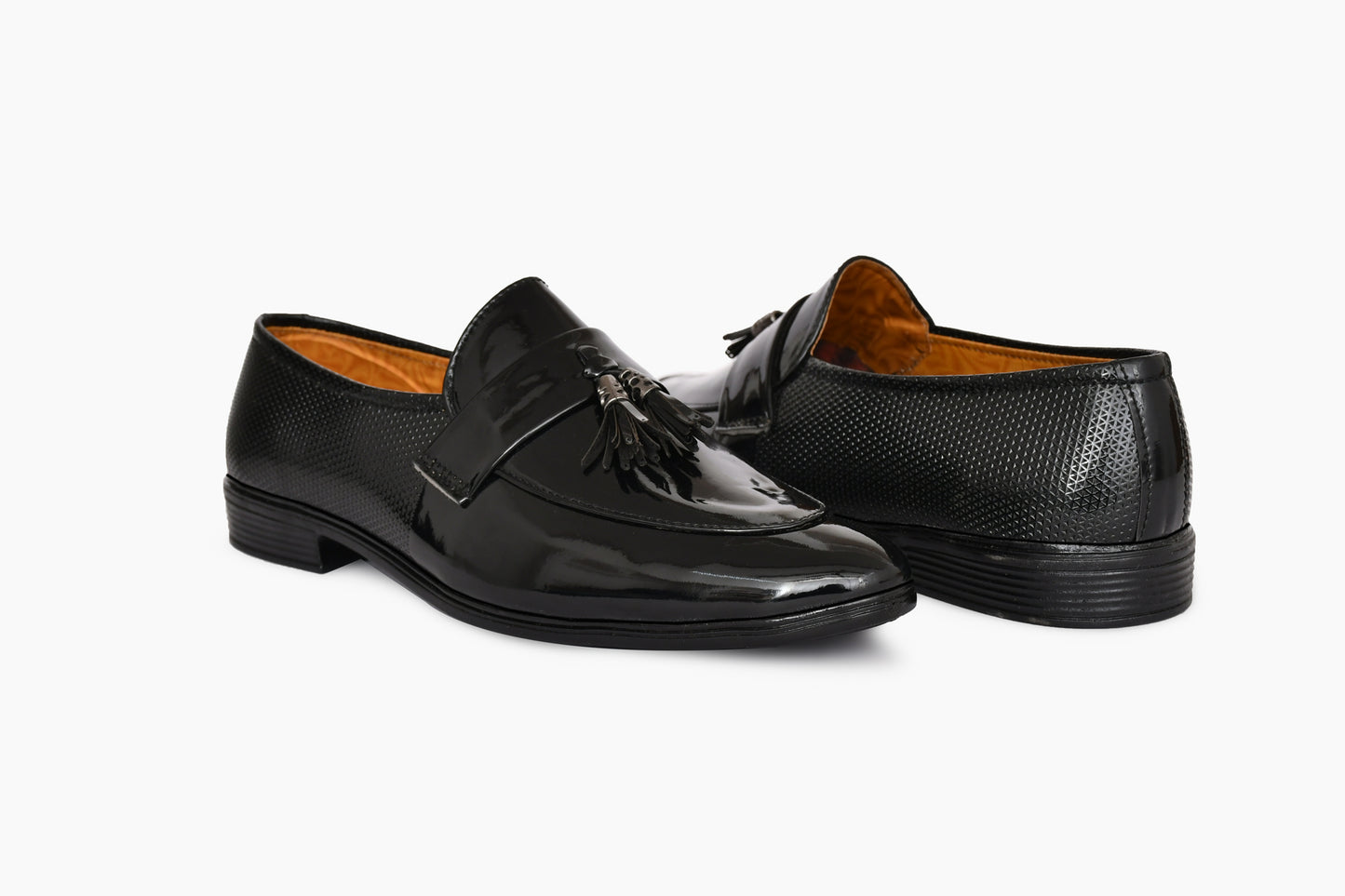 Tussled Shiny Loafers for Men | Black