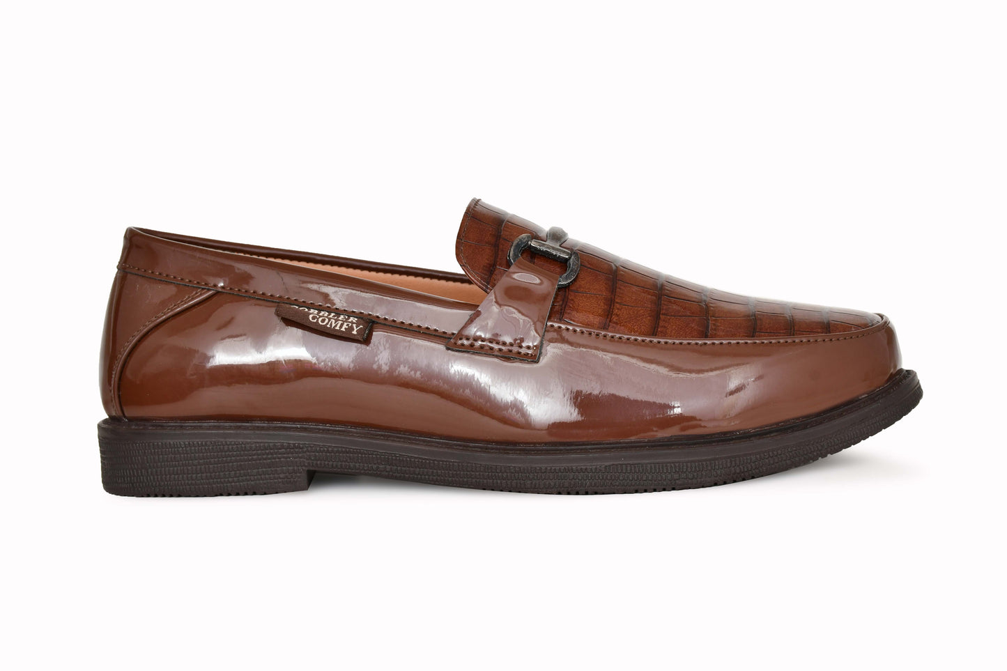 Croco Pattern Slip-on for Men with Metallic Buckle | Brown