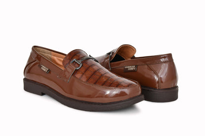 Croco Pattern Slip-on for Men with Metallic Buckle | Brown