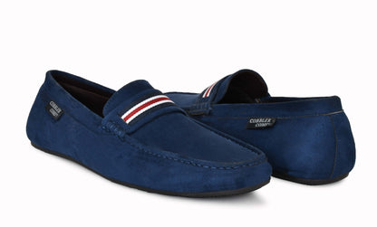 Suede Loafers for Men with Stripe | Blue