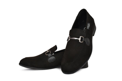 Suede Slip-on with Metallic Loop Buckle | Black