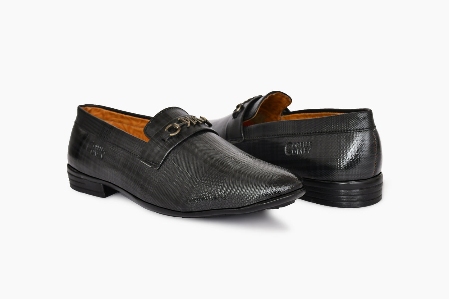 Ankle cut Loafer for Men with Check Pattern & Metallic Buckle | Grey