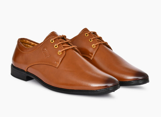 Pointed-toe Neat Look Lace-up Derby Shoes for Men | Tan