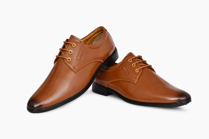 Pointed-toe Neat Look Lace-up Derby Shoes for Men | Tan