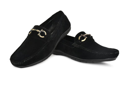 Velvet Pull-on Loafer for Men with Golden Buckle | Black