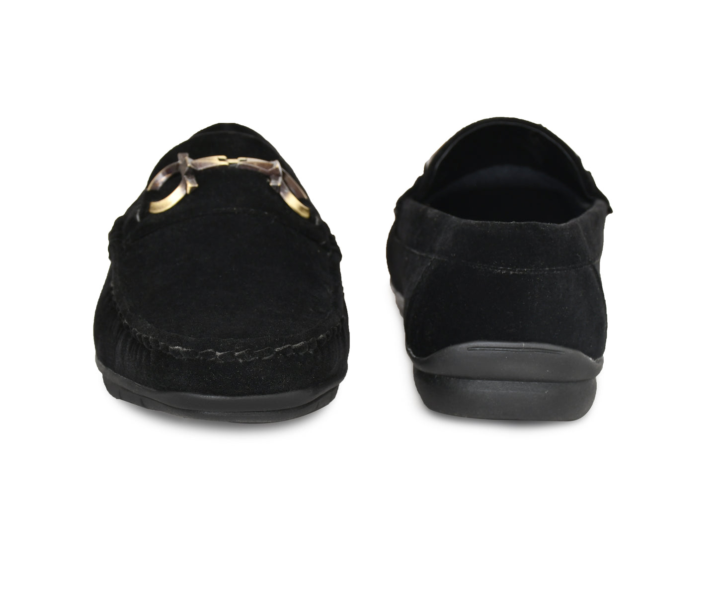 Velvet Pull-on Loafer for Men with Golden Buckle | Black