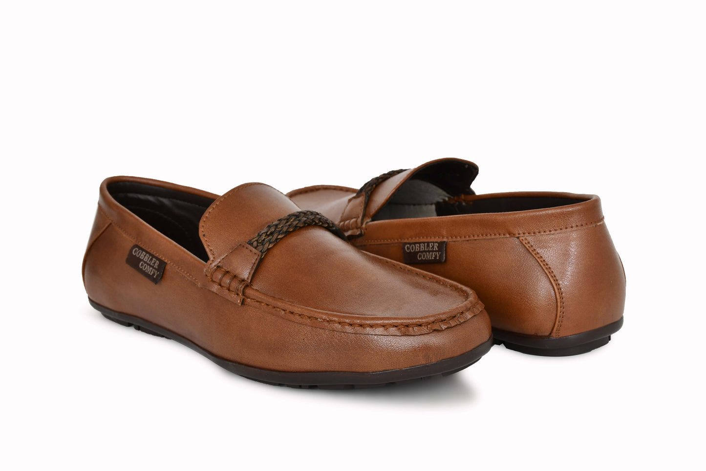 Neat Look Moccasins for Men with Braided Buckle | Tan