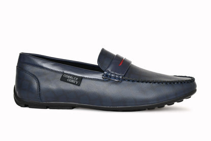 Classic Moccasins with Stylish Check Pattern | Navy Blue