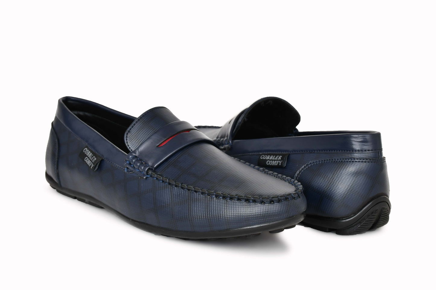 Classic Moccasins with Stylish Check Pattern | Navy Blue