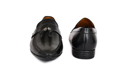 Tussled Loafers for Men with Perforated Pattern | Black