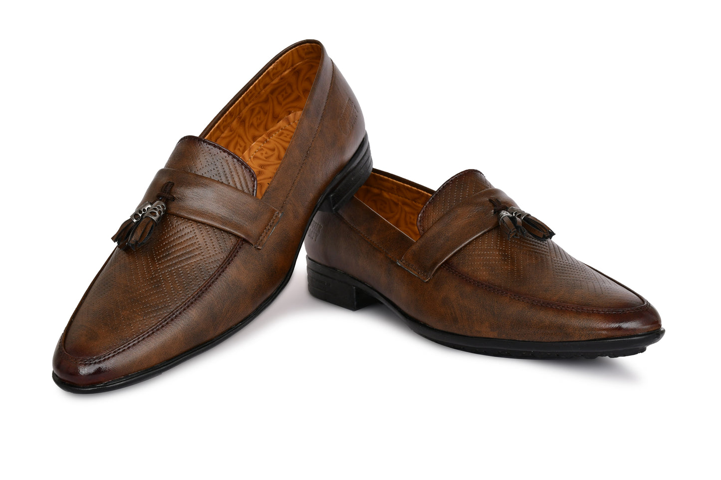 Tussled Loafers for Men with Perforated Pattern | Brown