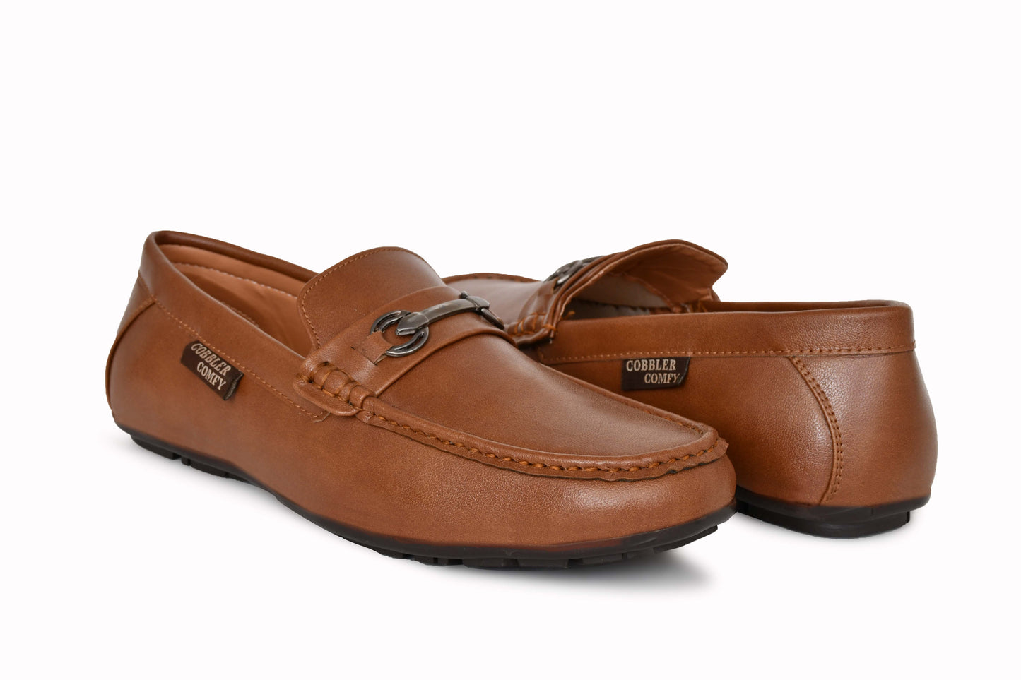 Matte Look Moccasins for Men with Metallic Buckle | Tan