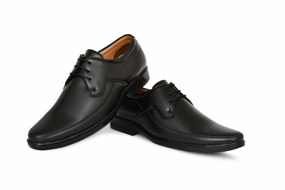 Pointed-toe Lace-up Derby Shoes for Men with Double Stitch | Black