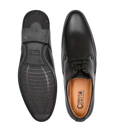 Pointed-toe Lace-up Derby Shoes for Men with Double Stitch | Black