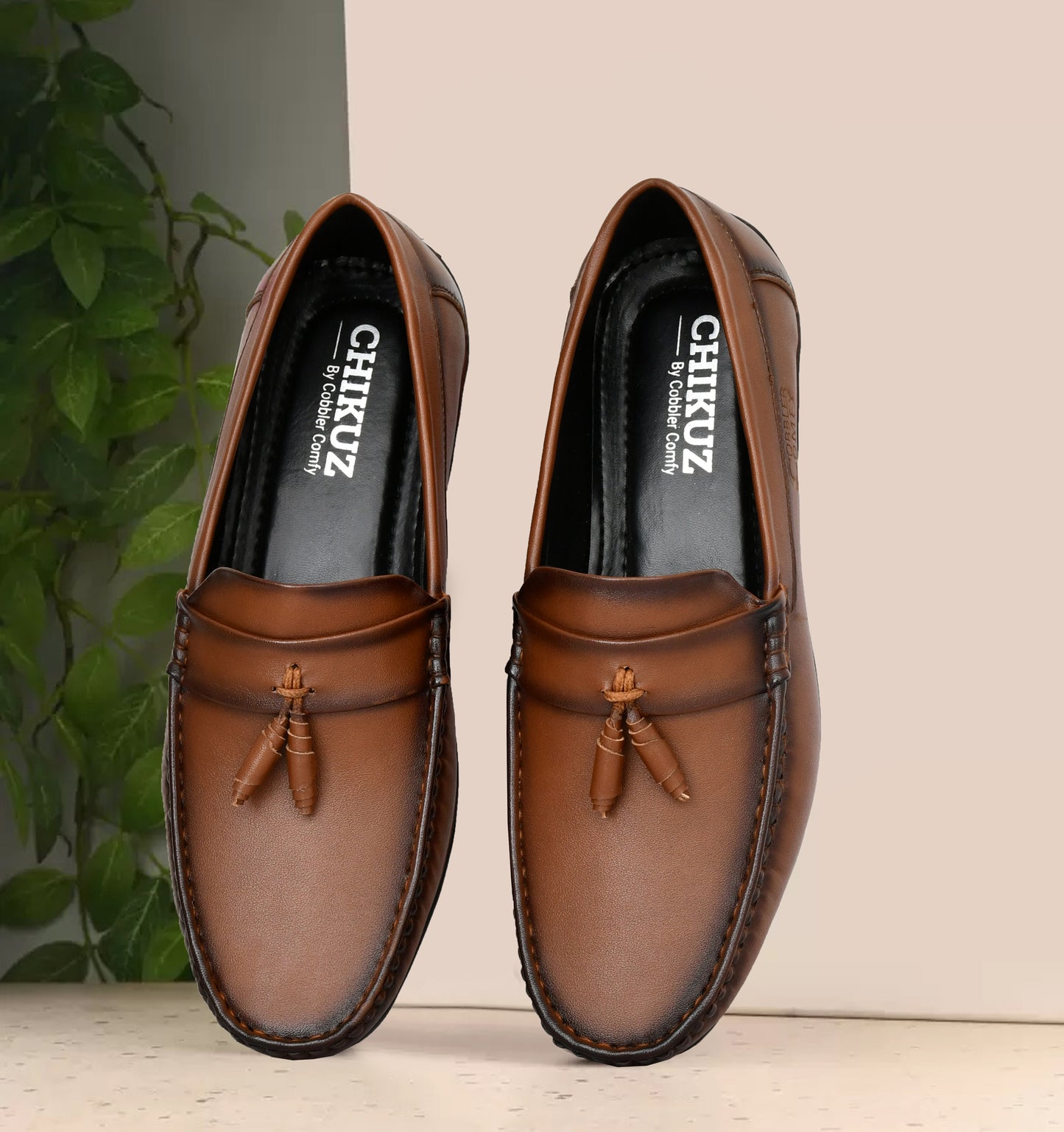 Beaded Tussled Moccasins for Men | Tan