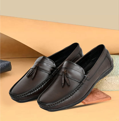 Beaded Tussled Moccasins for Men | Coffee