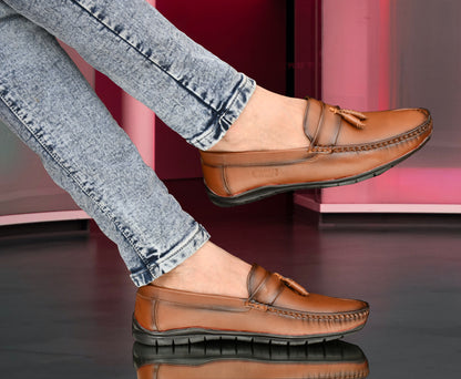 Beaded Tussled Moccasins for Men | Tan