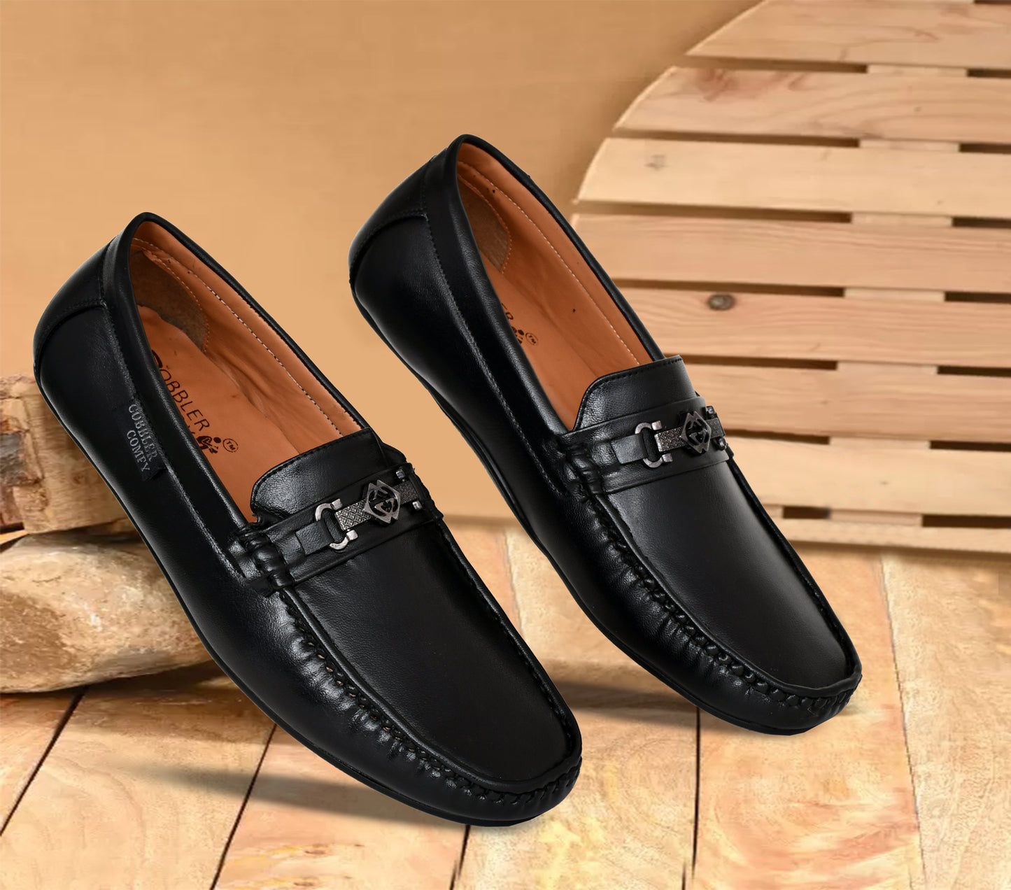 Matte Look Moccasins for Men with Metallic Buckle | Black