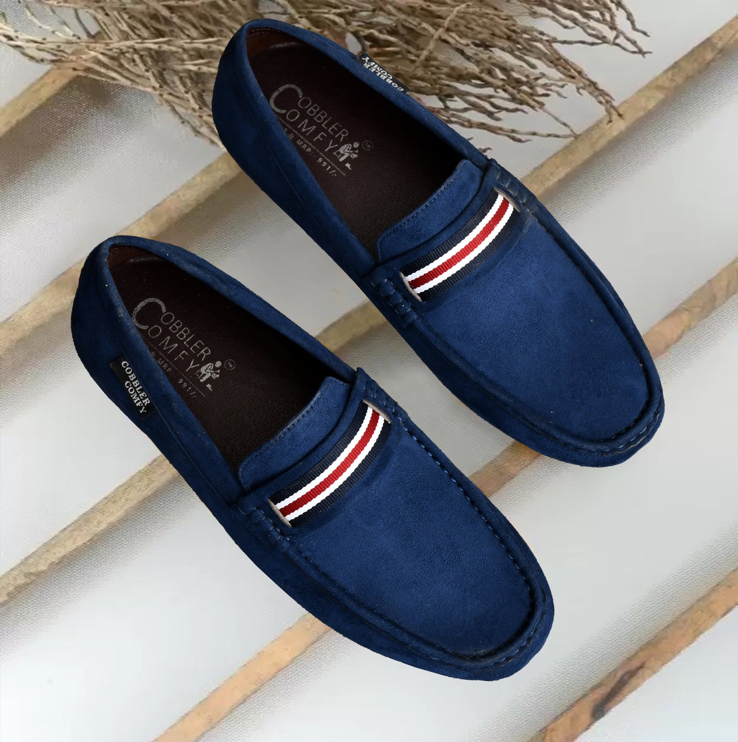 Suede Loafers for Men with Stripe | Blue