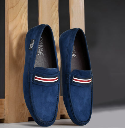 Suede Loafers for Men with Stripe | Blue