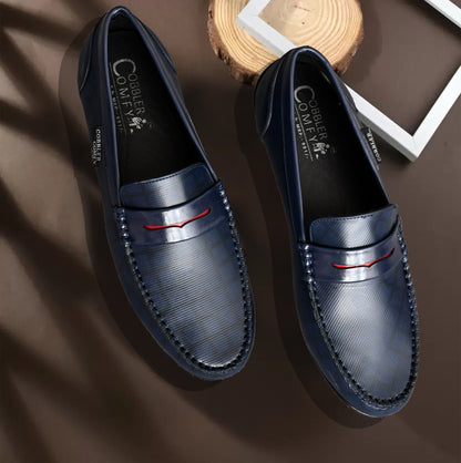 Classic Moccasins with Stylish Check Pattern | Navy Blue