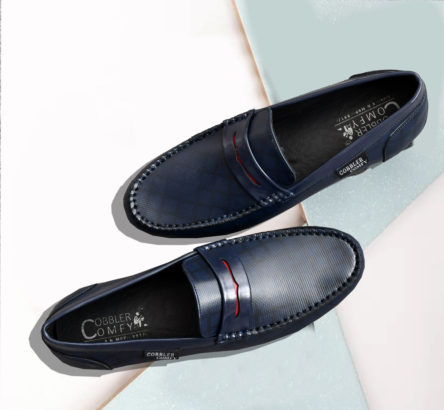 Classic Moccasins with Stylish Check Pattern | Navy Blue