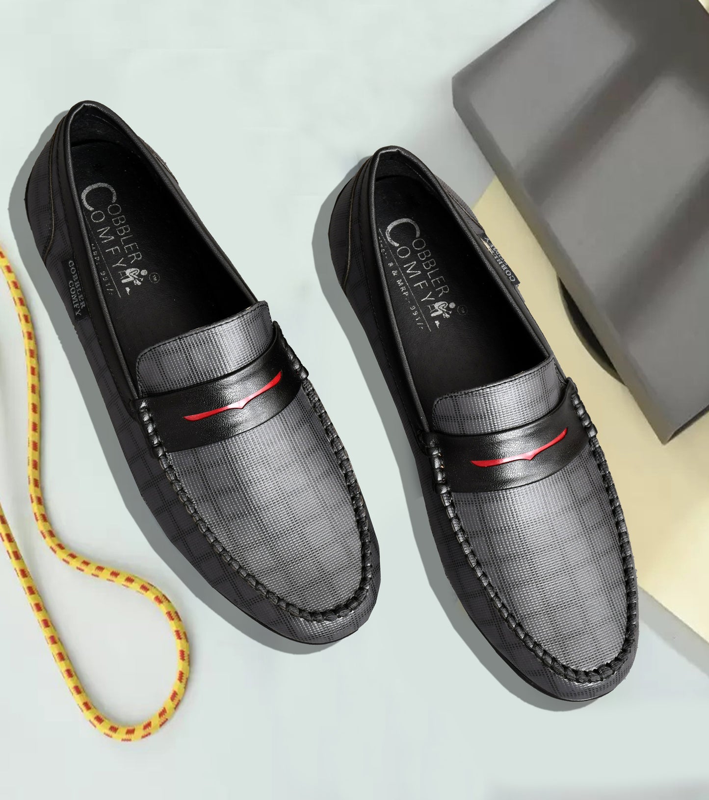 Classic Moccasins with Stylish Check Pattern | Grey